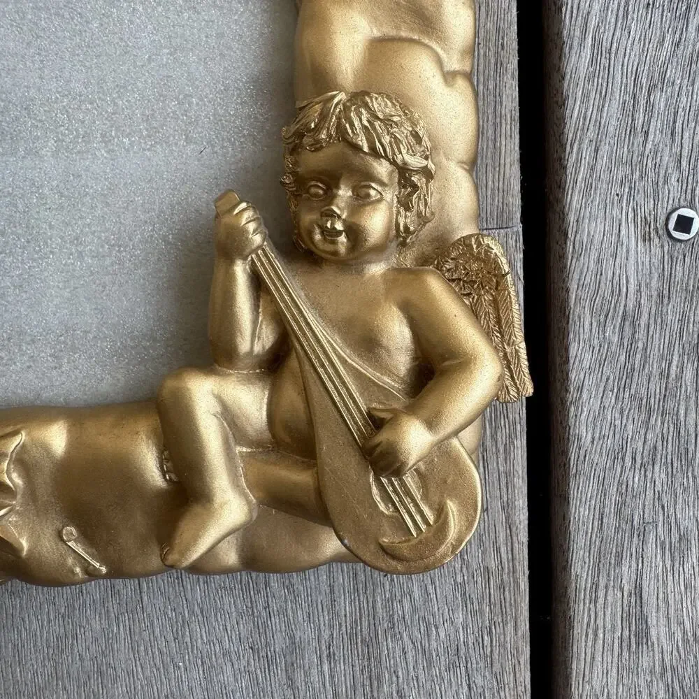 Vintage Picture Frame 9x7” Gold Cherubs Playing Instruments Whimsy Gallery Wall